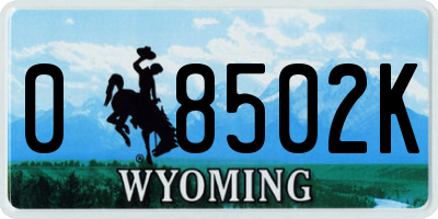 WY license plate 08502K