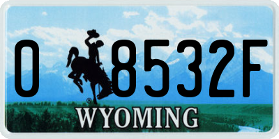 WY license plate 08532F