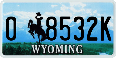 WY license plate 08532K