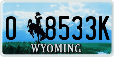 WY license plate 08533K