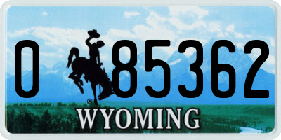 WY license plate 085362