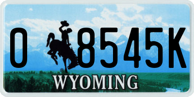 WY license plate 08545K
