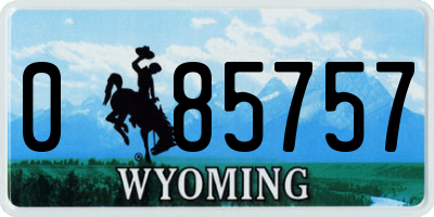 WY license plate 085757