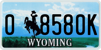 WY license plate 08580K
