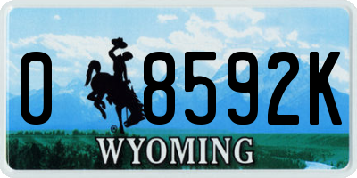 WY license plate 08592K