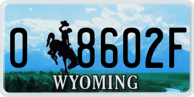WY license plate 08602F