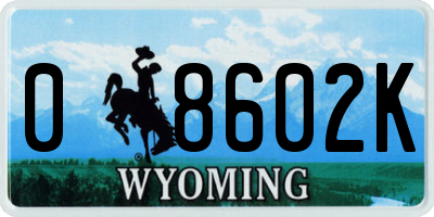 WY license plate 08602K