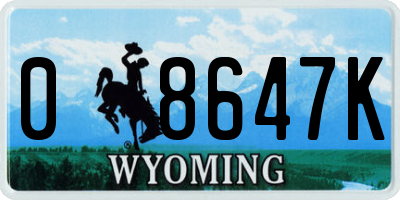 WY license plate 08647K