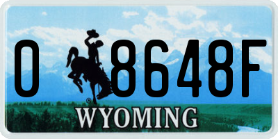 WY license plate 08648F