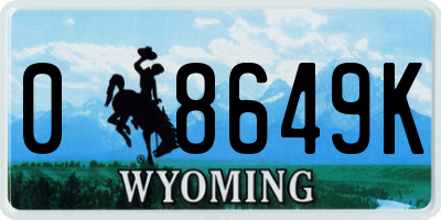 WY license plate 08649K
