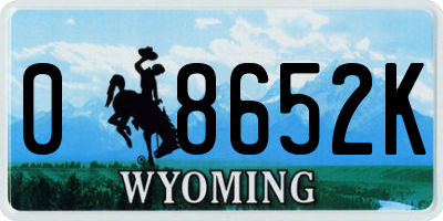 WY license plate 08652K