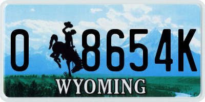 WY license plate 08654K