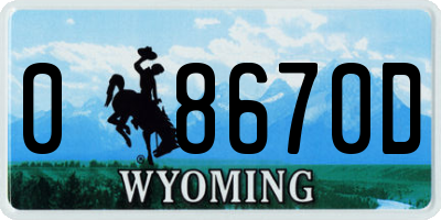 WY license plate 08670D
