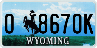 WY license plate 08670K