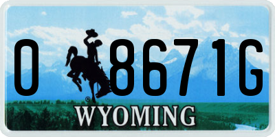 WY license plate 08671G