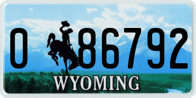 WY license plate 086792