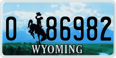 WY license plate 086982
