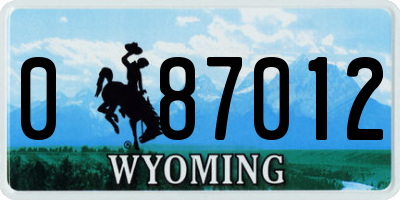 WY license plate 087012