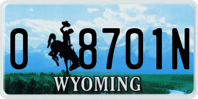 WY license plate 08701N