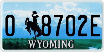 WY license plate 08702E