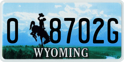 WY license plate 08702G