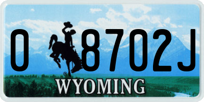WY license plate 08702J