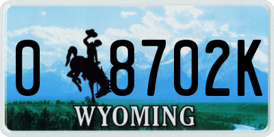 WY license plate 08702K
