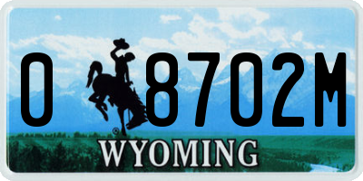 WY license plate 08702M