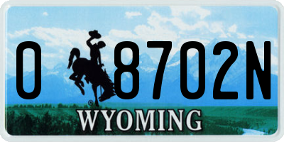 WY license plate 08702N