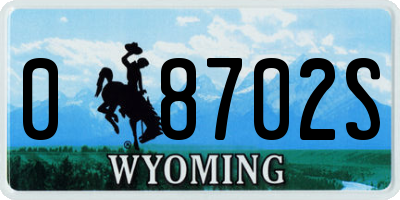 WY license plate 08702S