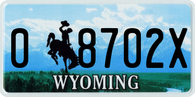 WY license plate 08702X