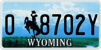 WY license plate 08702Y