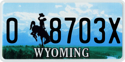 WY license plate 08703X