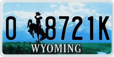 WY license plate 08721K