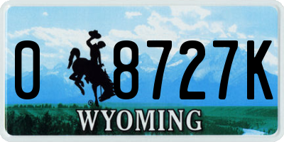 WY license plate 08727K