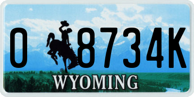 WY license plate 08734K