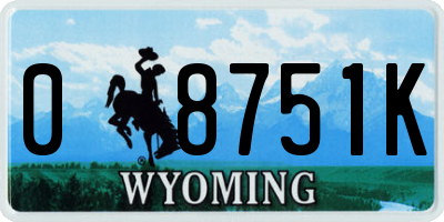 WY license plate 08751K