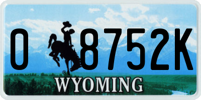 WY license plate 08752K