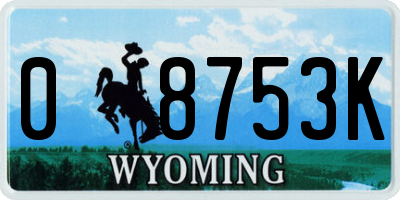 WY license plate 08753K