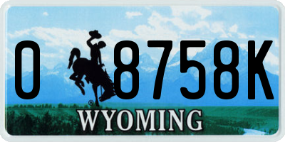 WY license plate 08758K