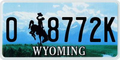 WY license plate 08772K