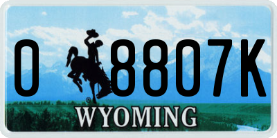 WY license plate 08807K