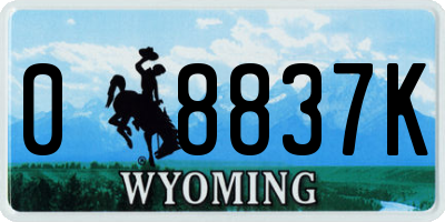 WY license plate 08837K