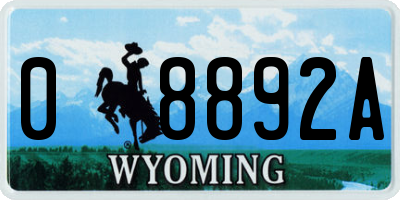 WY license plate 08892A