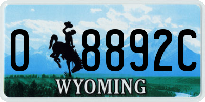 WY license plate 08892C