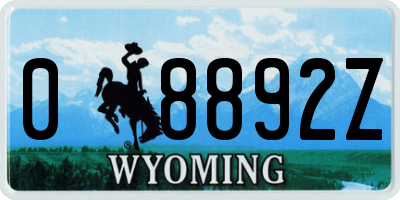 WY license plate 08892Z