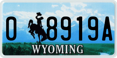 WY license plate 08919A