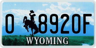 WY license plate 08920F