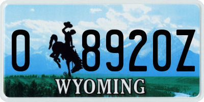 WY license plate 08920Z