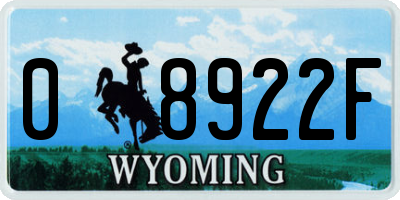WY license plate 08922F